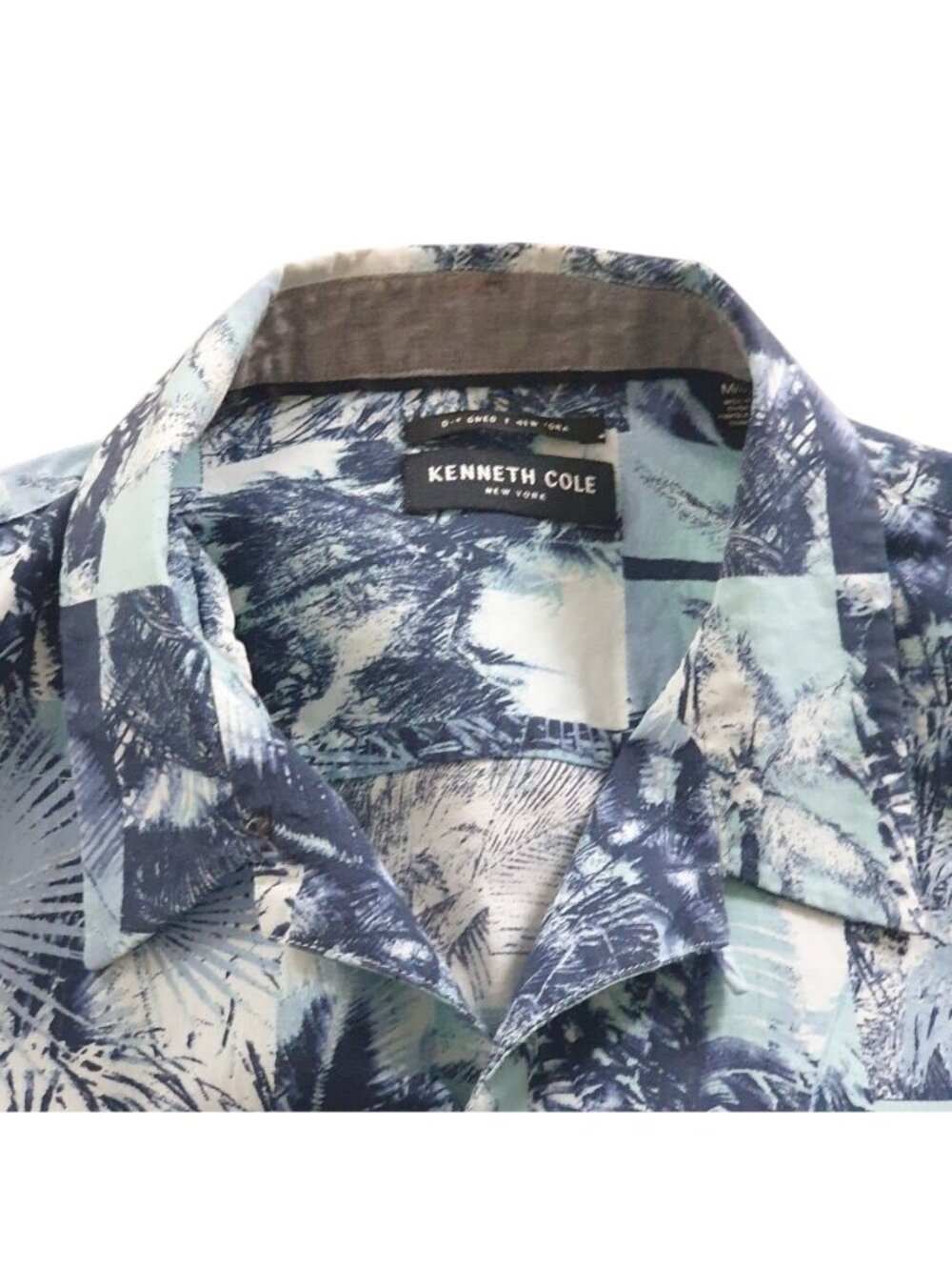 Kenneth Cole Men Hawaiian Print Button Up Shirt Short Sleeve Casual Blue Size M - Picture 3 of 13